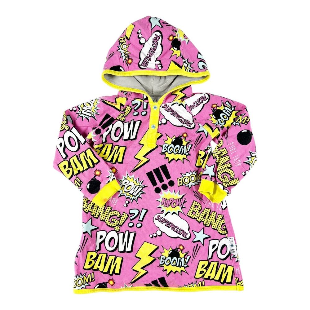 Purl Lamb Superhero Comic Strip Hoodie Sweatshirt Dress 4/5T